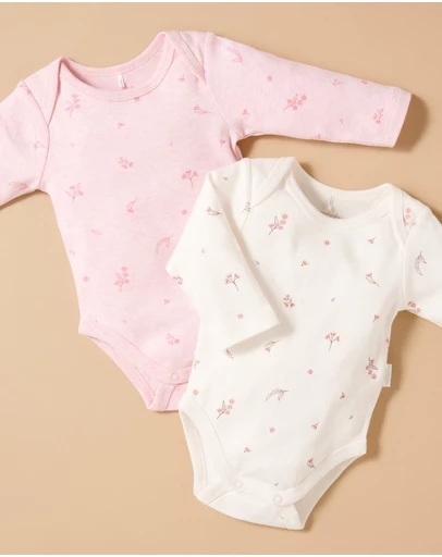 Purebaby - Easy Neck L/S Bodysuit 2 pack-Babies