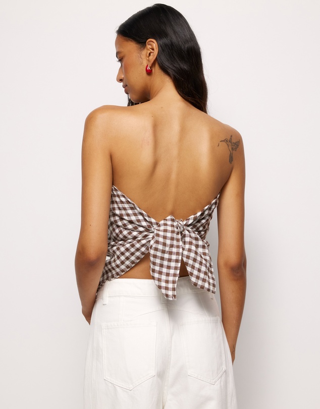 AERE - Gingham Linen Scarf Top