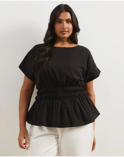 Atmos&Here Curvy - Embroidered Gathered Top