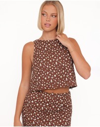 Petal & Pup - Madison Linen Cropped Tank - Brown Floral
