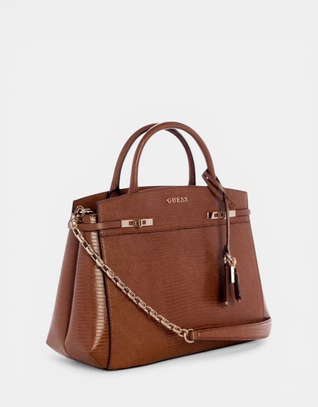 GUESS - Brown Melinda Triple Compartment Satchel Bag