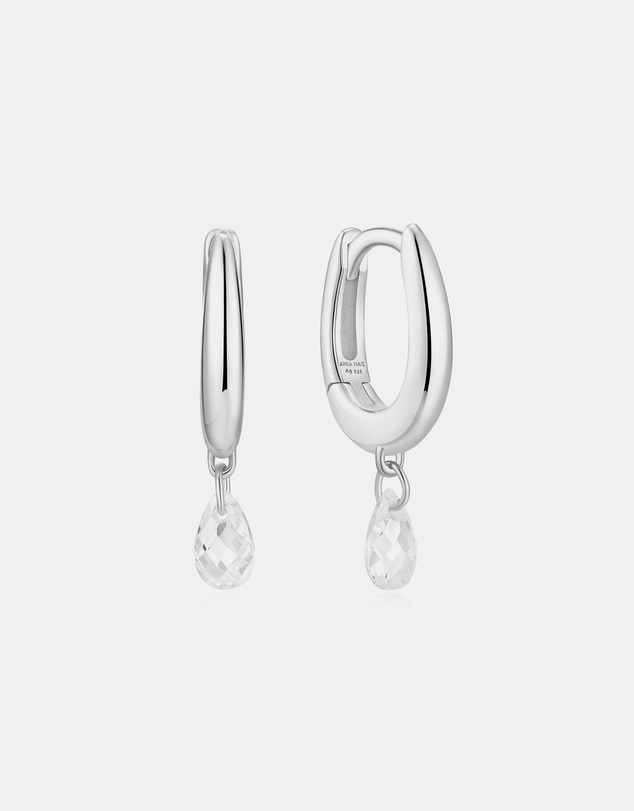Ania Haie - Silver Teardrop Dangle Huggie Hoop Earrings