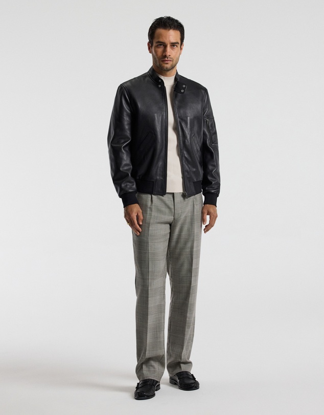 Calibre - Stand Collar Leather Bomber Jacket Black