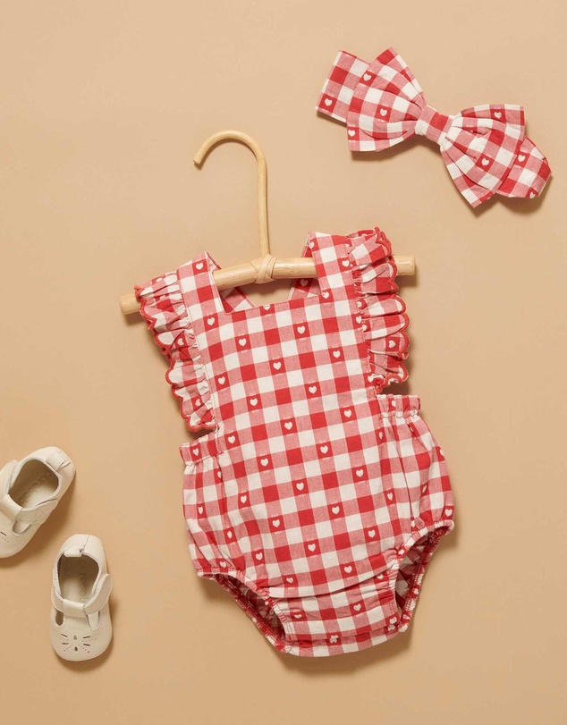 Purebaby - Gingham Overall Bodysuit Christmas -Kids-Babies