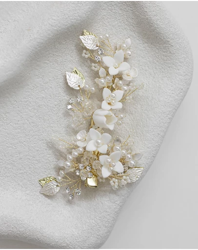 The White Collection - Harper - Floral Pearl Gold Bridal Hairpiece