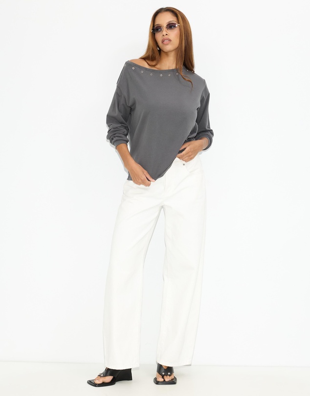 Dazie - Holly Long Sleeve Eyelet T-Shirt