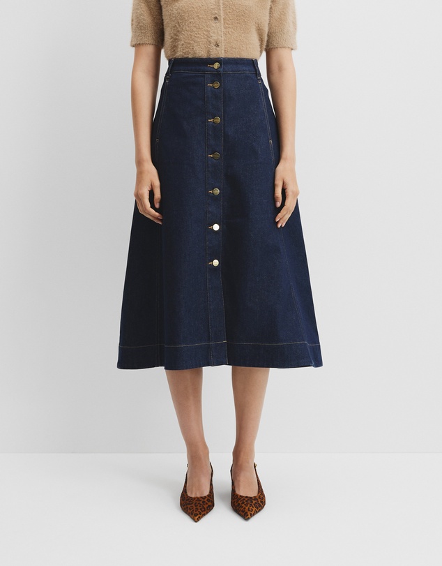 Country Road - A-line Denim Midi Skirt
