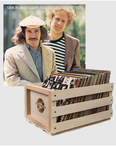 Sony Music - Crosley Record Storage Crate Simon & Garfunkel Greatest Hits Vinyl Album Bundle