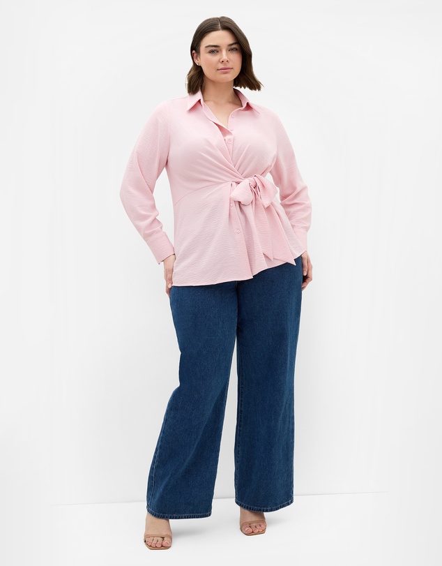 City Chic - Plus size Telia Side Tie Shirt - heavenly pink