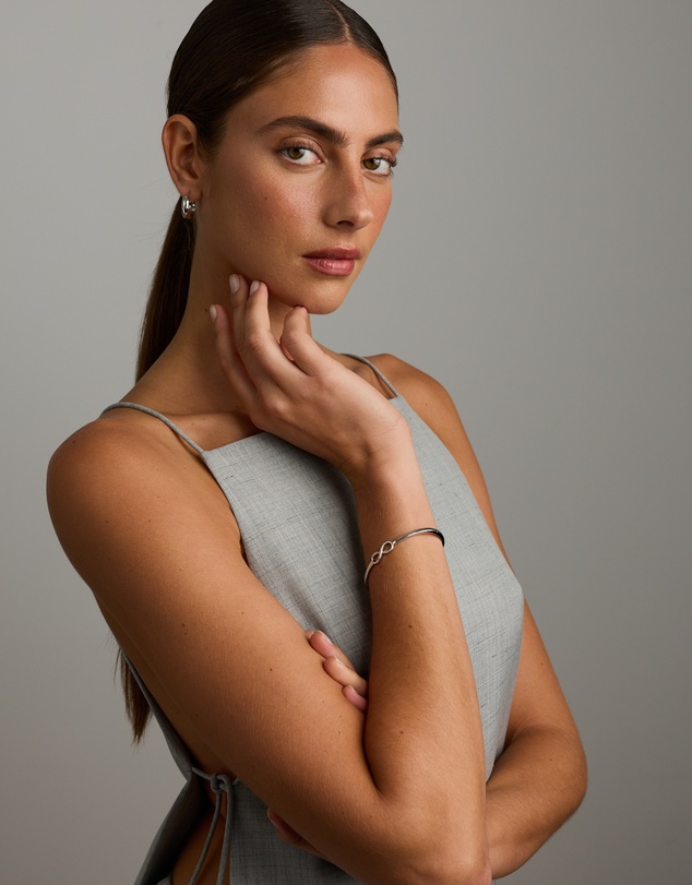 Michael Hill - Diamond Accent Infinity Oval Hinge Bangle in Sterling Silver
