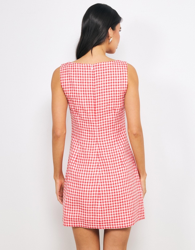 AERE - Romy Gingham Linen Mini Dress
