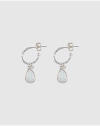 Von Treskow - Hammered Hoop Studs with Czelline Opal