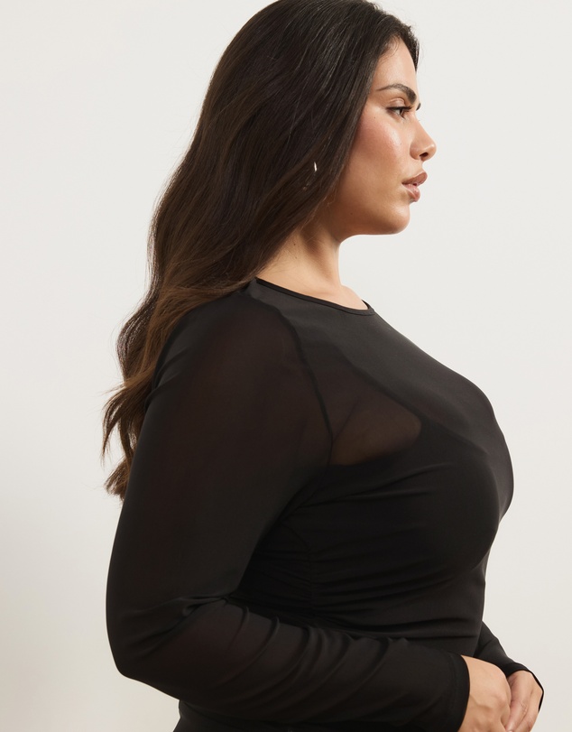 Atmos&Here Curvy - Elsa Long Sleeve Mesh Mini Dress