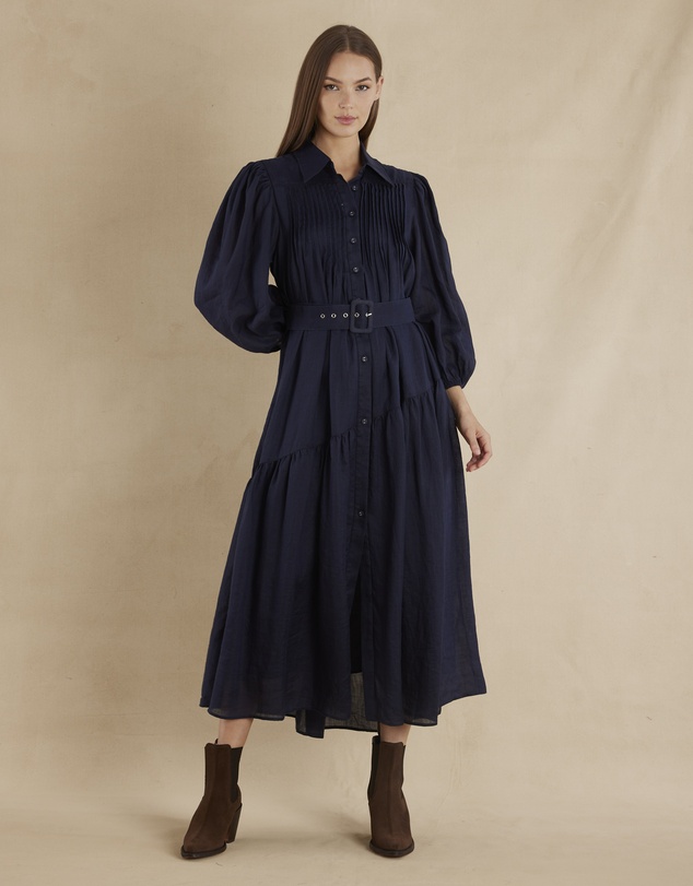 Amelius - Poeta Ramie Pintuck Belted Dress