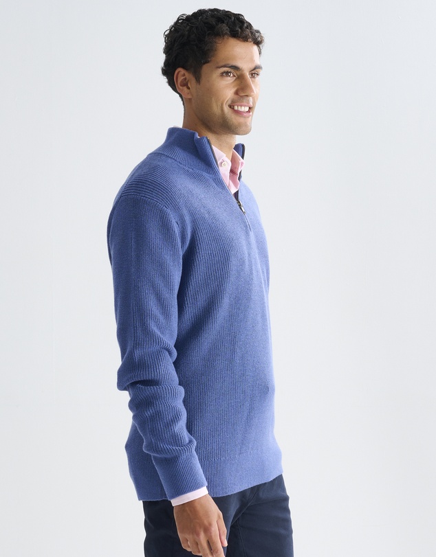 3 Wise Men - 3 Wise Men Frost Zip Neck Wool Blend Knit - Vintage Blue
