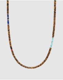 Nialaya Jewellery - Brown Tiger Eye Heishi Necklace with Blue Lapis and Turquoise