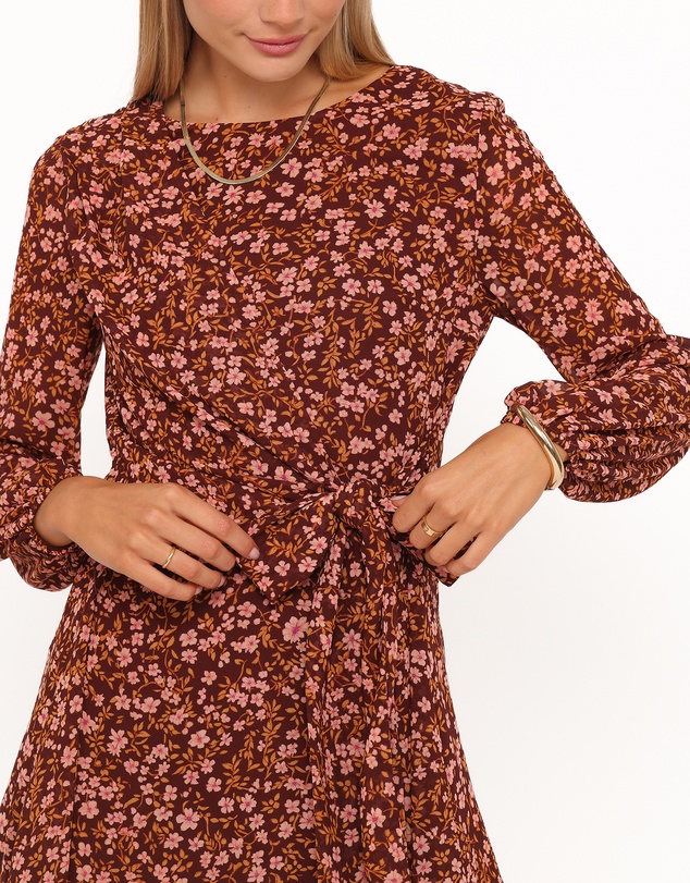 Petal & Pup - Kaylie Mini Dress - Brown Ditsy Floral