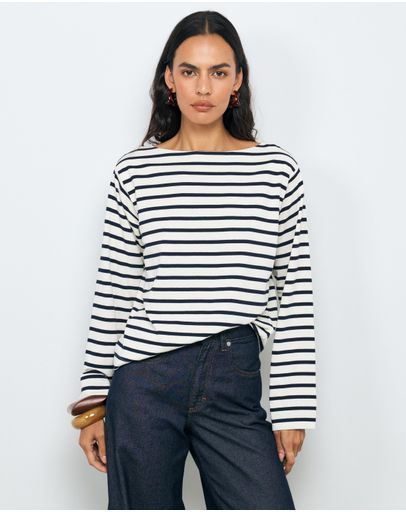White With Navy Stripe