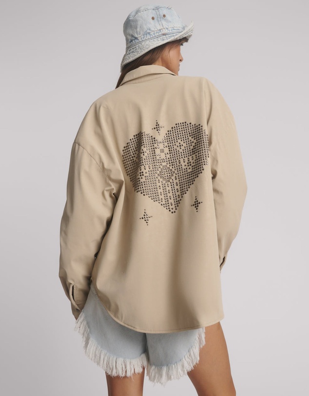 ONE TEASPOON - Studded Heart Faux Leather Daria Jacket - Stone