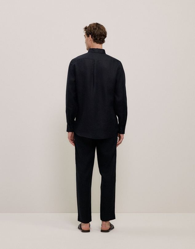 Trenery - Regular Fit Linen Classic Long Sleeve Shirt in Black