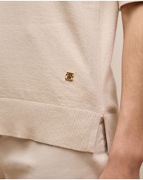 Trenery - Cotton Cashmere Half Sleeve Polo in Camel