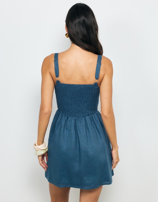 AERE - Mia Shirred Linen Mini Dress