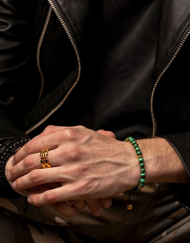 Nialaya Jewellery - Men's Beaded Bracelet with Malachite and Gold