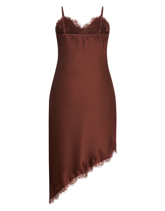 City Chic - Plus size Lace Trim Asymmetrical Hem Dress - light espresso
