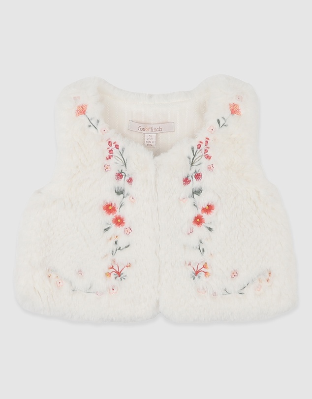 Fox & Finch - Orchard Bloom Emb. Faux Fur Vest