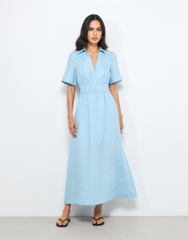 AERE - Ada Shirred Waist Linen Shirt Dress