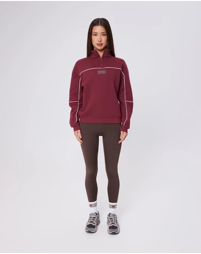 Upstate - Half Zip Pannelled Crew - Warm Cherry