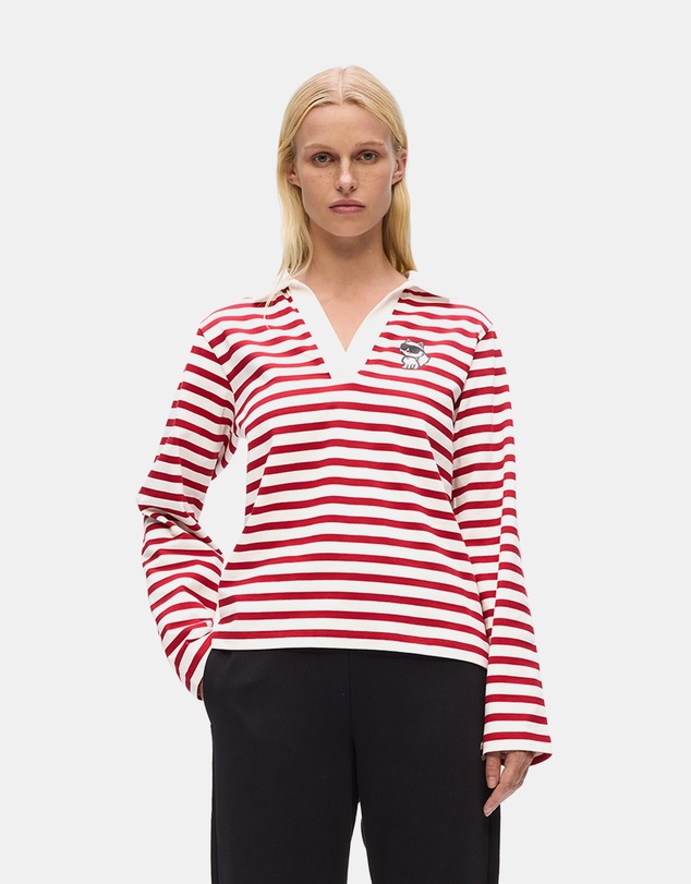 Karl Lagerfeld - Ikon Sketch Stripe Long Sleeve Polo Shirt