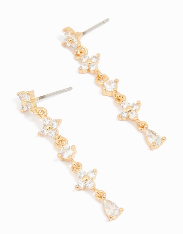 Lovisa - Gold Plated Cubic Zirconia Flower Drop Earrings