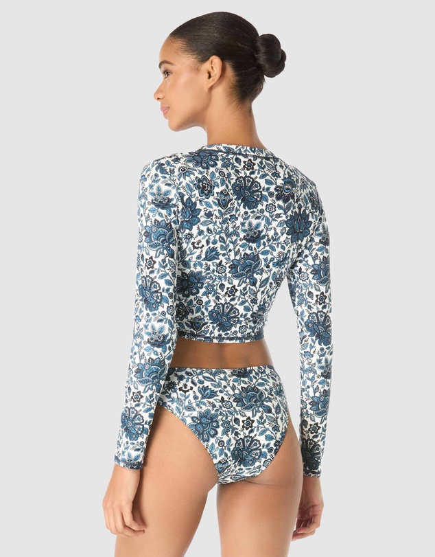 Michael Kors - Provincial Fleur Cropped Zip Front Long Sleeve Rashguard