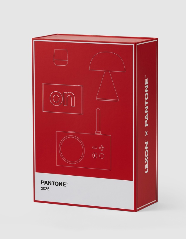 Lexon - Lexon GIFT Set PANTONE - Includes Mino+ Mini Speaker, Flip Classic Clock, Mina M Lamp, Thykho 3 Speaker - 2035 Red