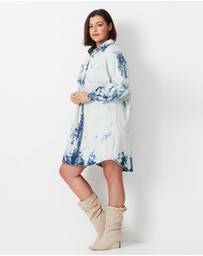 17 Sundays - Shibori Denim Shirt Dress - White