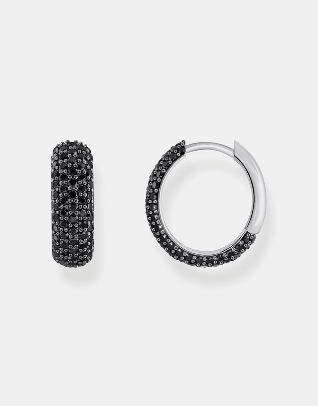 THOMAS SABO - Small, wide hoop earrings with black zirconia
