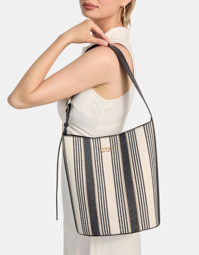 GUESS - Stripe Nicolette Large Bucket Shoulder Bag