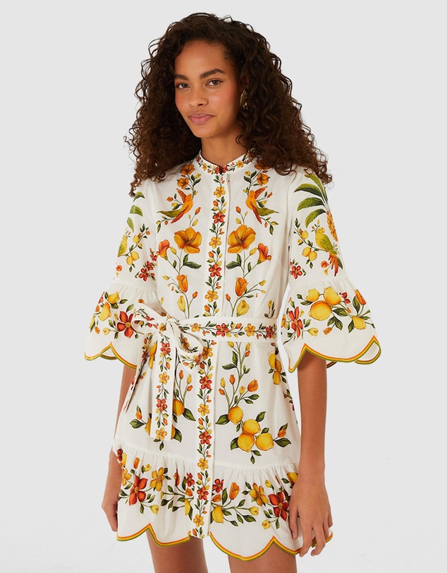 Farm Rio - Lemon Bouquet Off-White Mini Dress