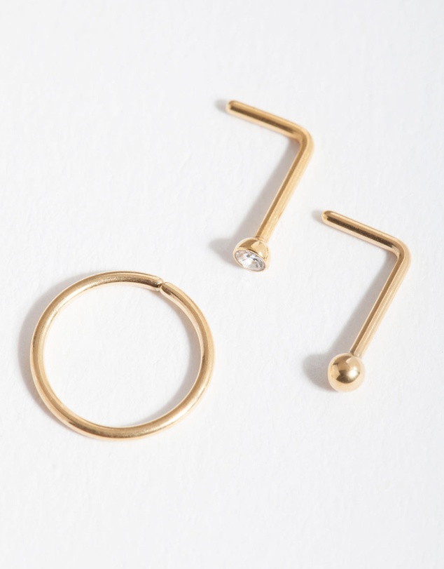 Lovisa - Surgical Steel Gold Stud Hoop Nose Pack