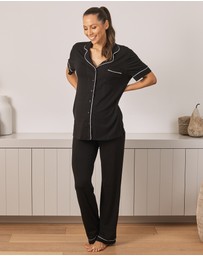 Angel Maternity - Maternity and Nursing Short Sleeve Pyjama Set in Black