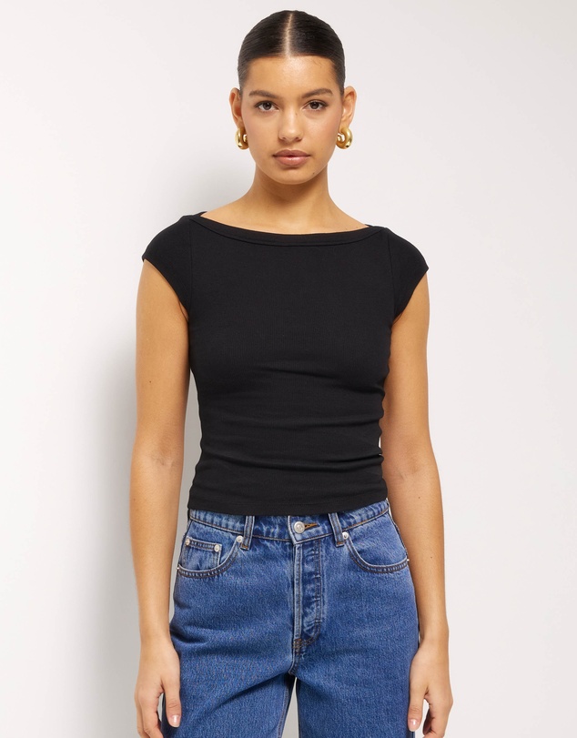 AERE - Boat Neck Cap Sleeve T-Shirt