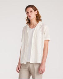 Calibre - Striped Open Knit Short Sleeve Shirt Natural
