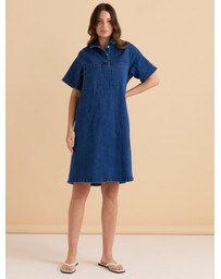Betty Basics - Shift Denim Shirt Dress