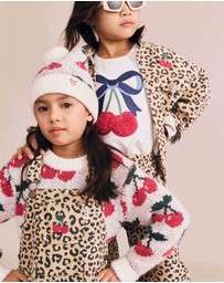Huxbaby - Very Cherry Leopard Print Denim Jumper Dress - Babies