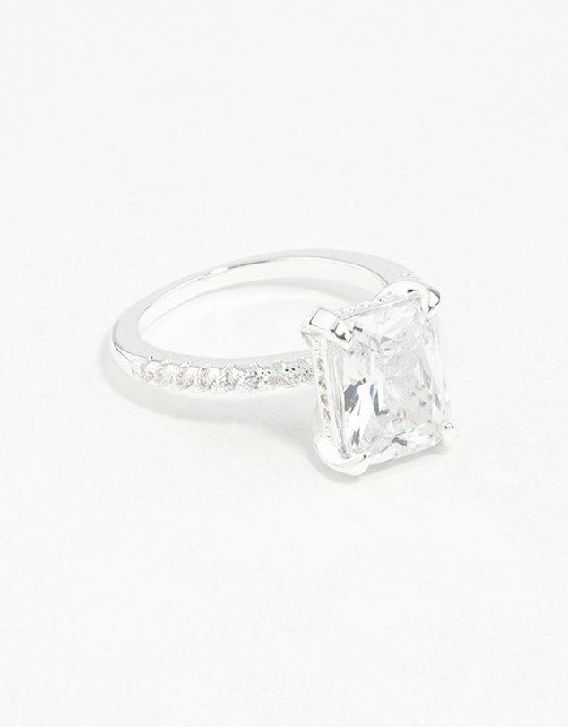 Lovisa - Silver Emerald Cut Cubic Zirconia Diamante Band Ring