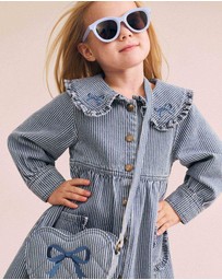 Huxbaby - Stripe Denim Bow Heart Handbag - Kids