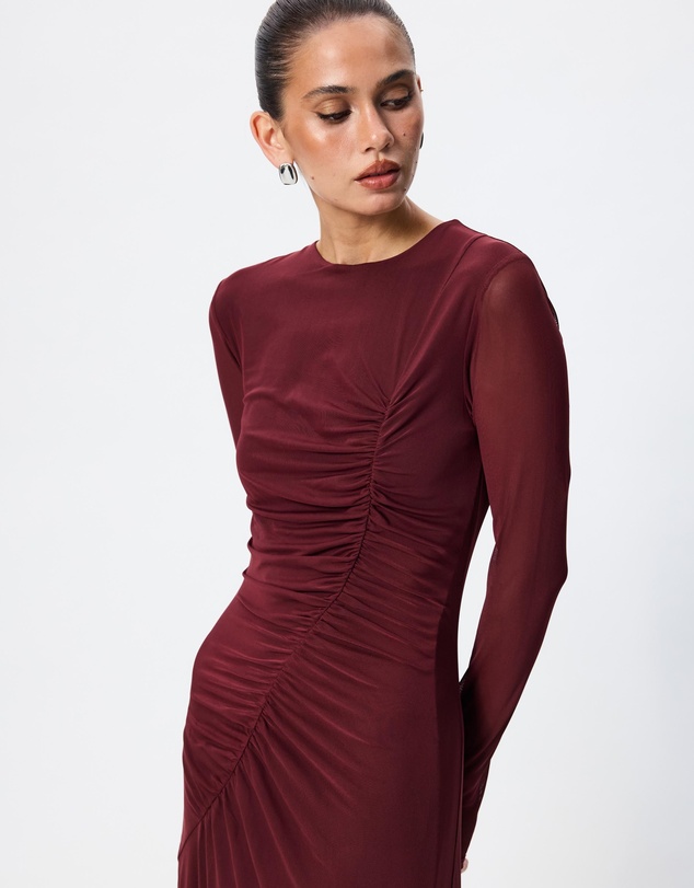 Tussah - Ivy Ruched Detail Long Sleeve Mesh Maxi Dress