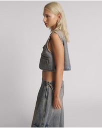 ONE TEASPOON - Cropped Denim Utility Vest - Island Blue