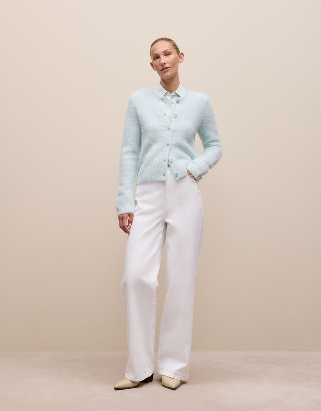 Trenery - Brushed Alpaca Button Through Cardigan in Faint Blue